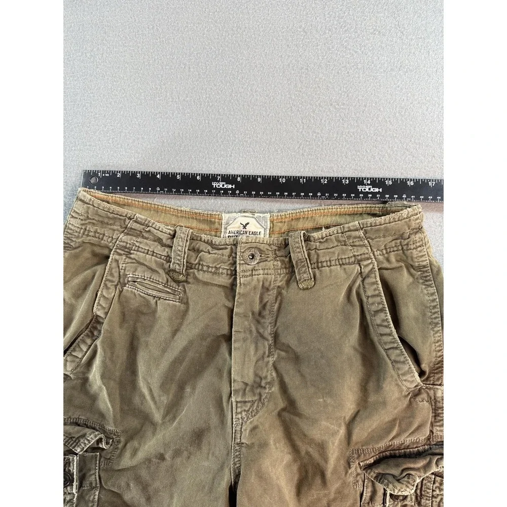 Y2k American Eagle Cargo Shorts Mens 32 Green Canvas Relaxed 11 Inseam Vintage